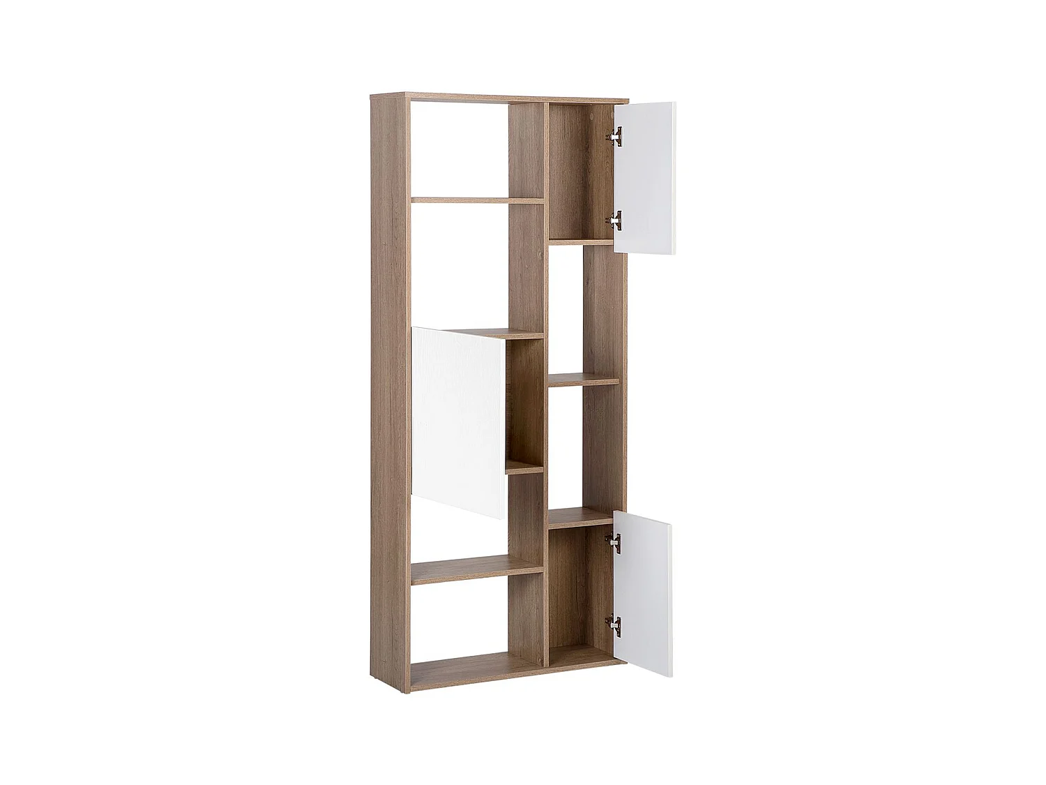 Modernes Regal heller Holzfarbton/weiss mit 6 Fächern 3 Türen Grada