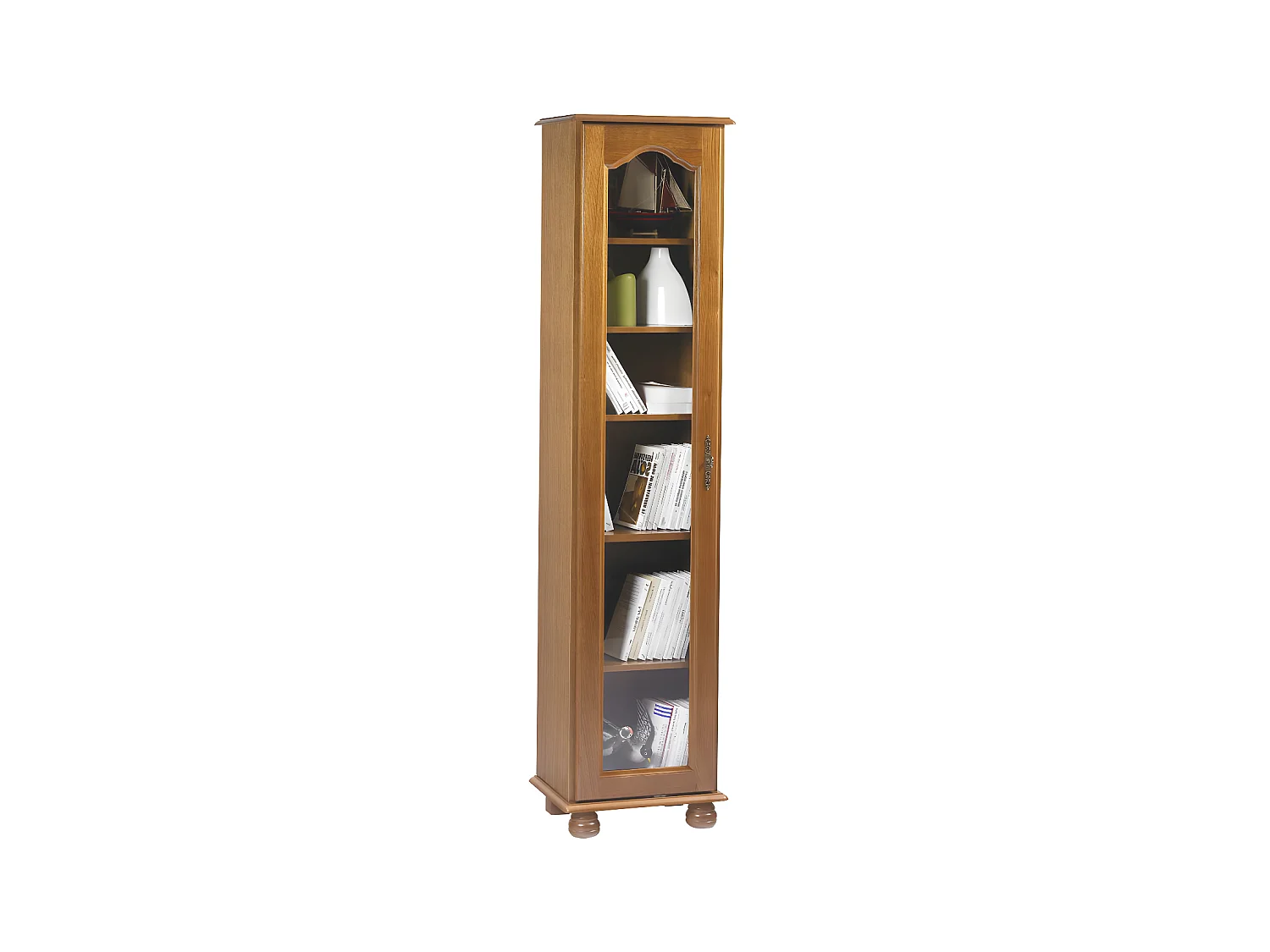 Bibliothèque Chêne Rustique1 Porte Vitrée Gauche 6 Niches 44,2 x182,2 x 33 cm