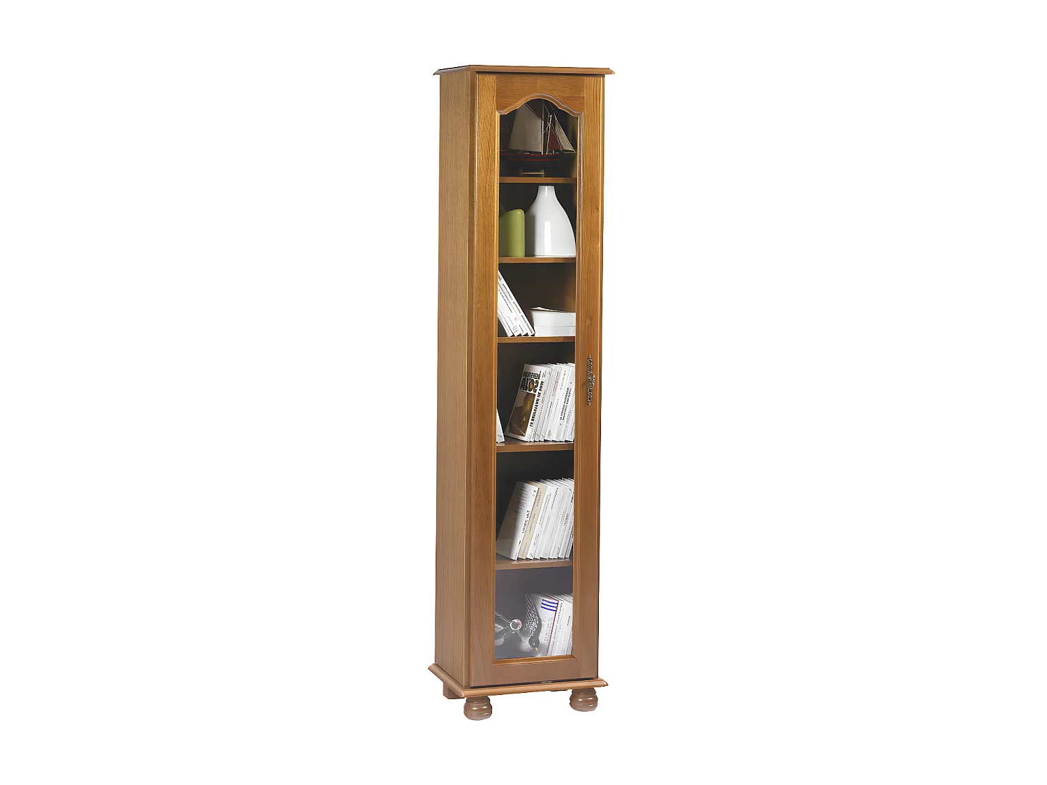 Bibliothèque Chêne Rustique1 Porte Vitrée Gauche 6 Niches 44,2 x182,2 x 33 cm