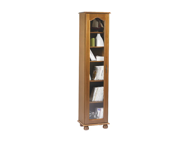Bibliothèque Chêne Rustique1 Porte Vitrée Gauche 6 Niches 44,2 x182,2 x 33 cm