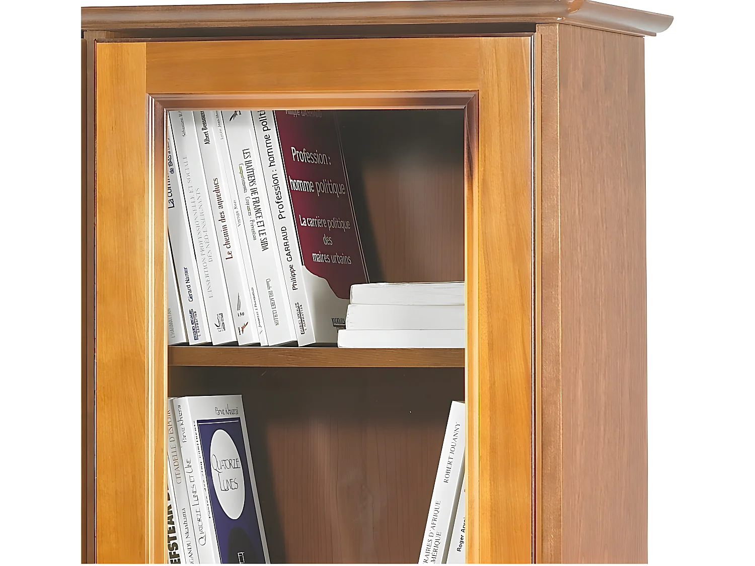 Bibliothèque 4 Portes Vitrées Merisier 18 Niches L 158.8 H 182.2 P 33 cm