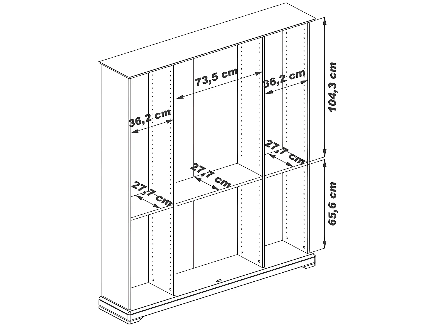 Bibliothèque 4 Portes Vitrées Merisier 18 Niches L 158.8 H 182.2 P 33 cm