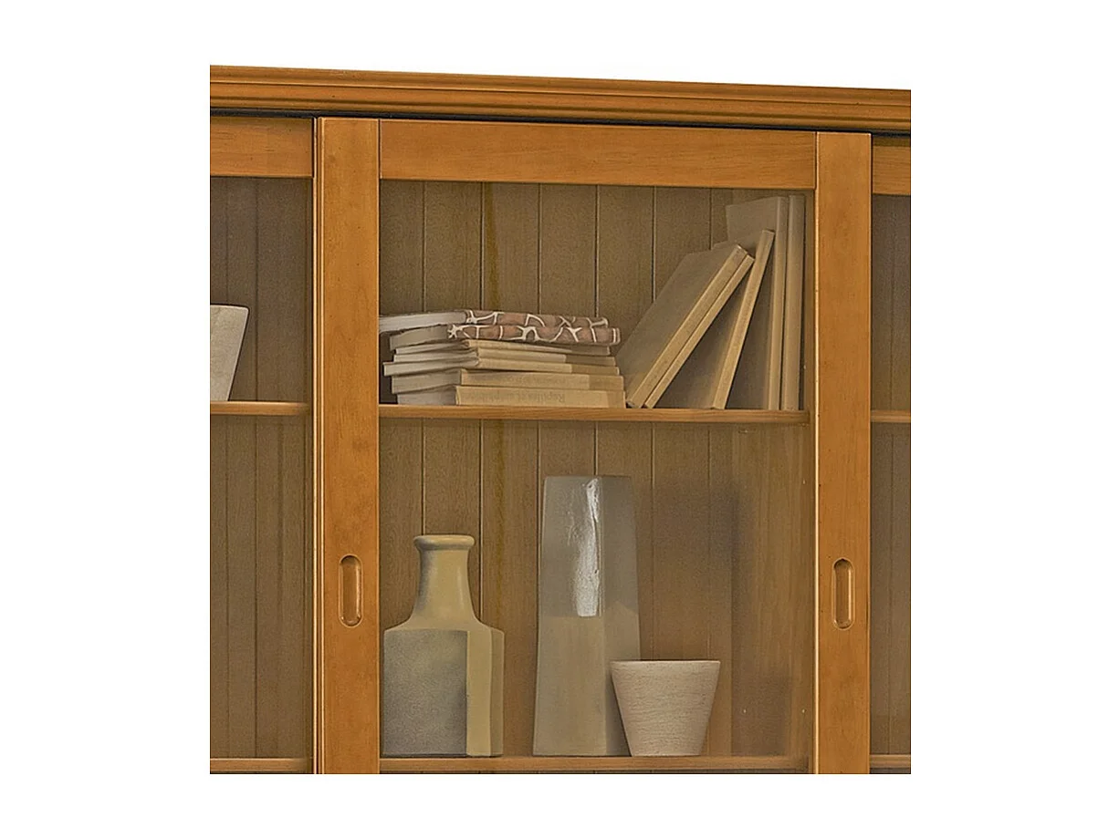 Vaisselier Pin Miel 6 Portes Coulissantes 3 T 10 Niches L 178.6 H 199 P 42.3 cm