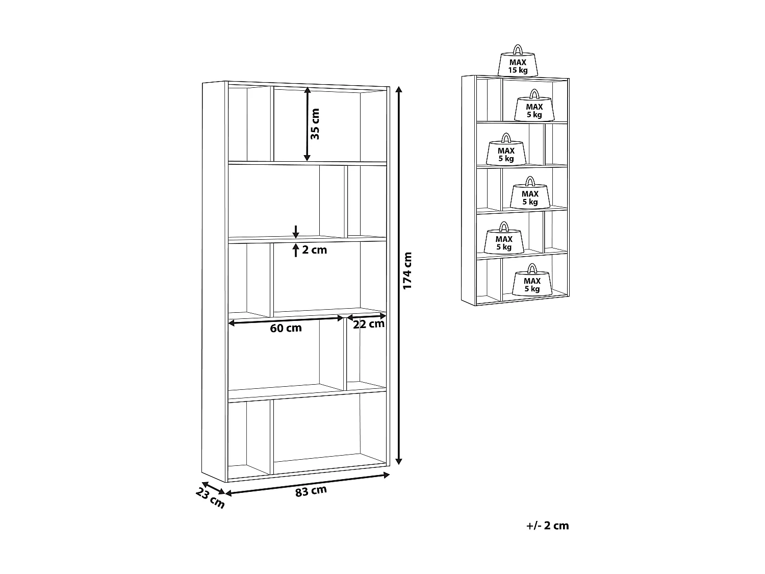 Boekenkast met 5 planken ORILLA 174 cm Wit