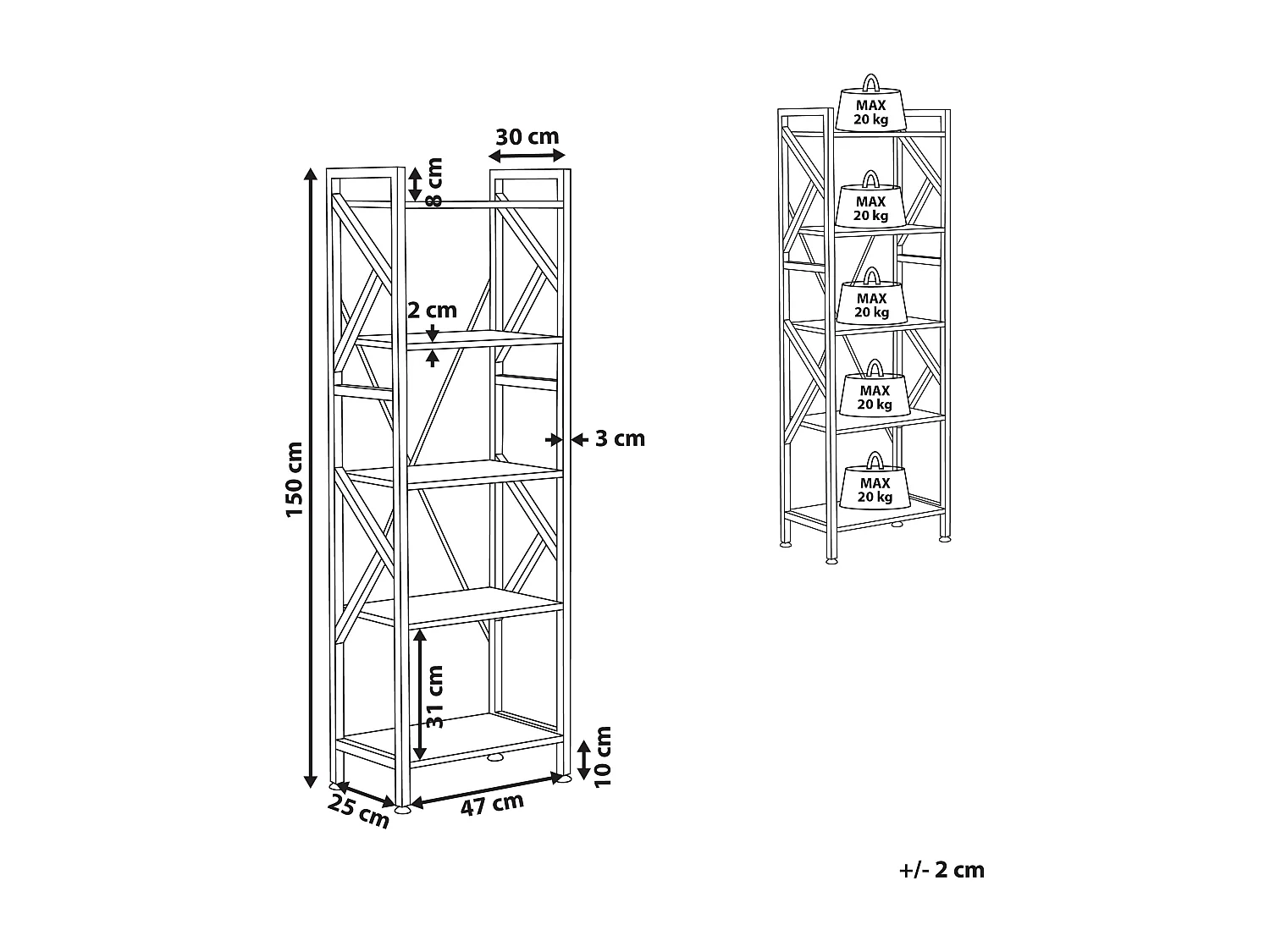 Étagère à 5 niveaux DALE 150 cm Marron foncé