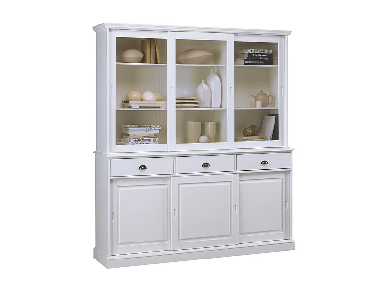 Vaisselier Blanc 6 Portes Coulissantes 3 Tiroirs 6 Tablettes L 178.6 H 199 P 42.3 cm