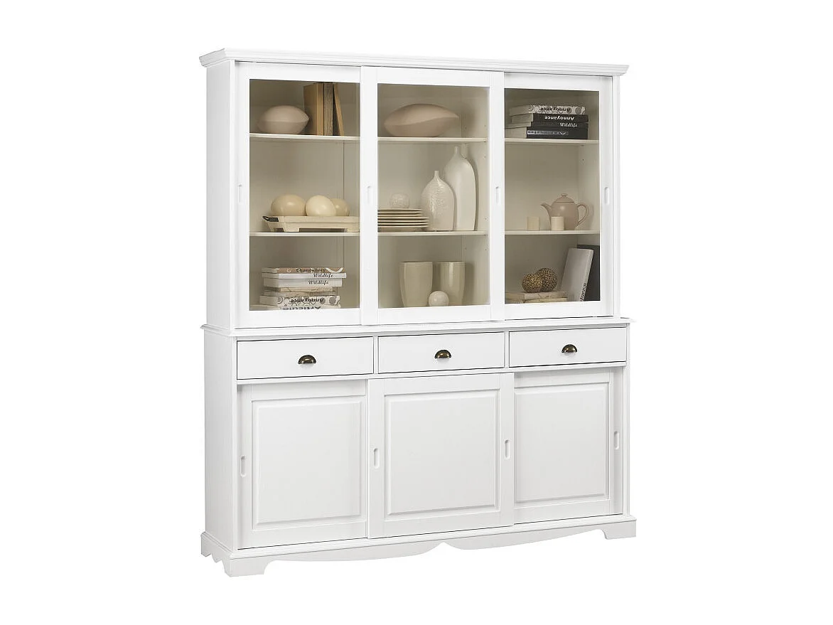 Vaisselier Blanc 6 Portes Coulissantes 3 Tiroirs 6 Tablettes L 178.6 H 199 P 42.3 cm