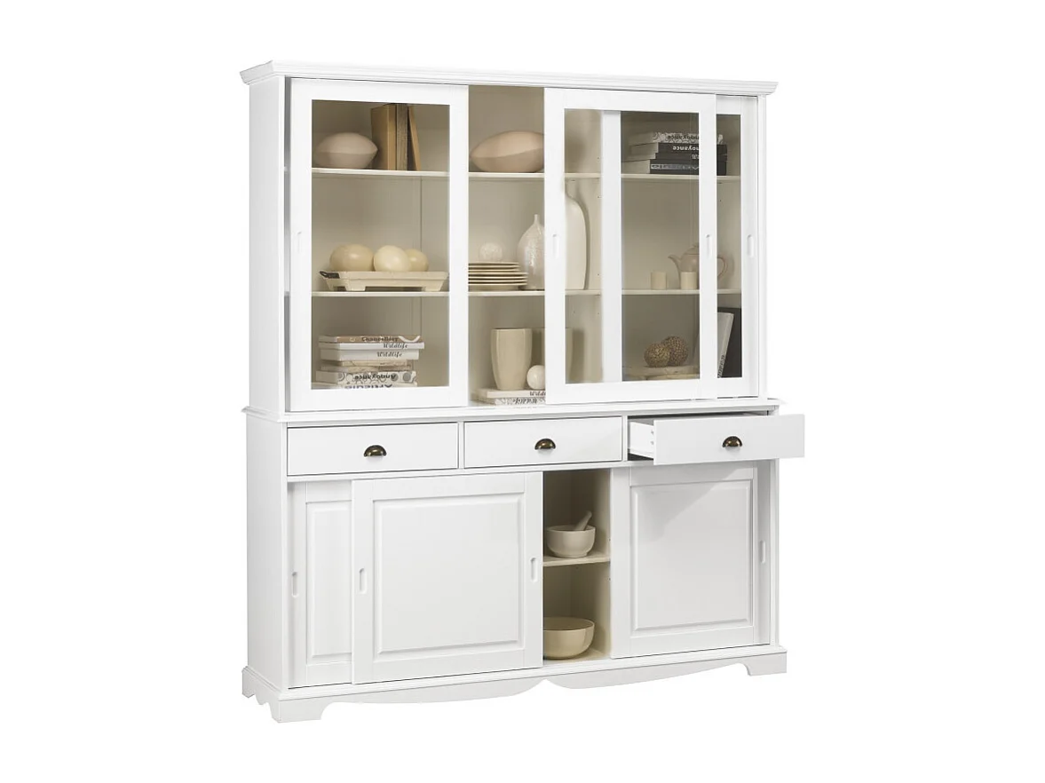 Vaisselier Blanc 6 Portes Coulissantes 3 Tiroirs 6 Tablettes L 178.6 H 199 P 42.3 cm