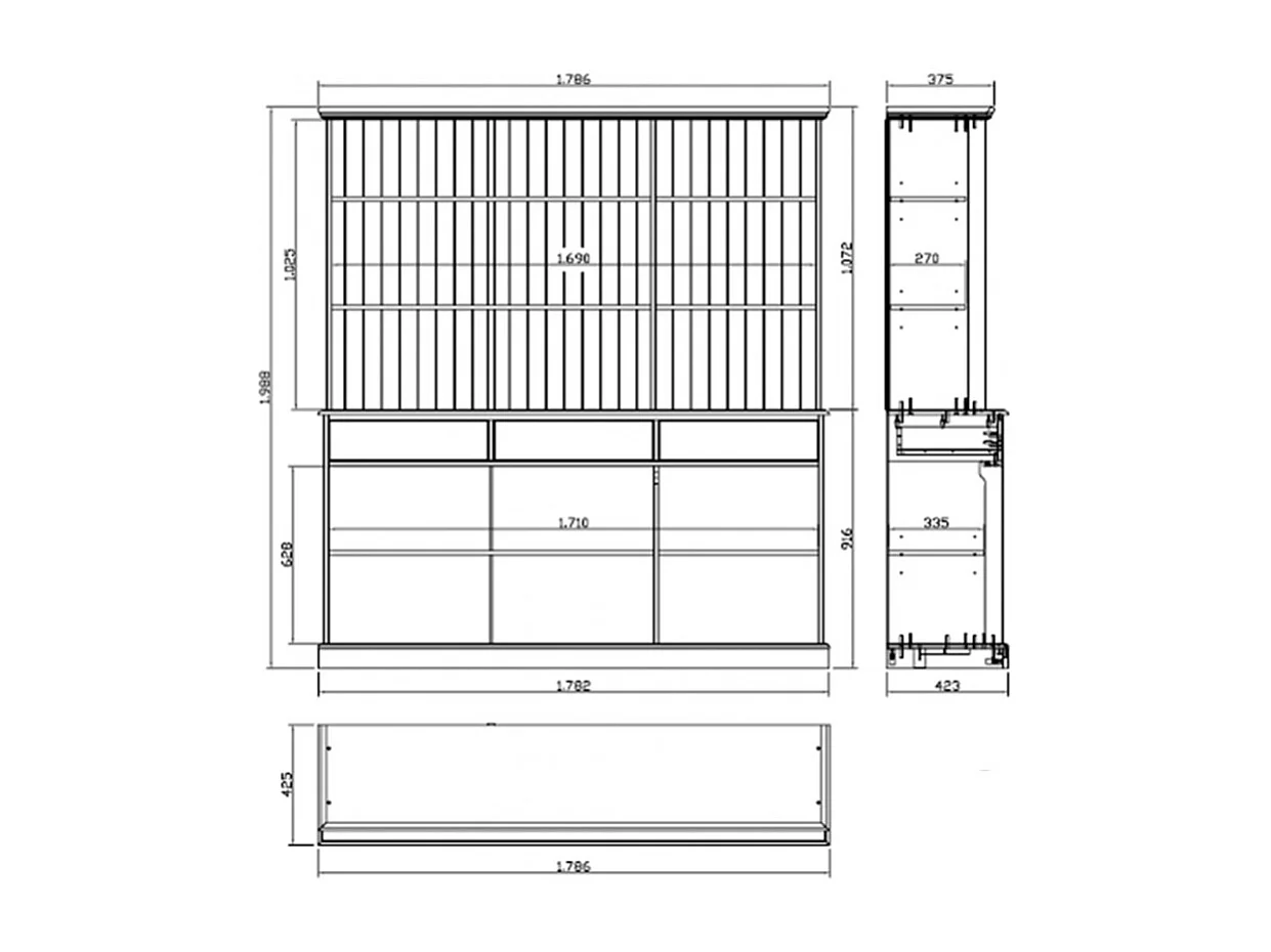 Vaisselier Blanc 6 Portes Coulissantes 3 Tiroirs 6 Tablettes L 178.6 H 199 P 42.3 cm