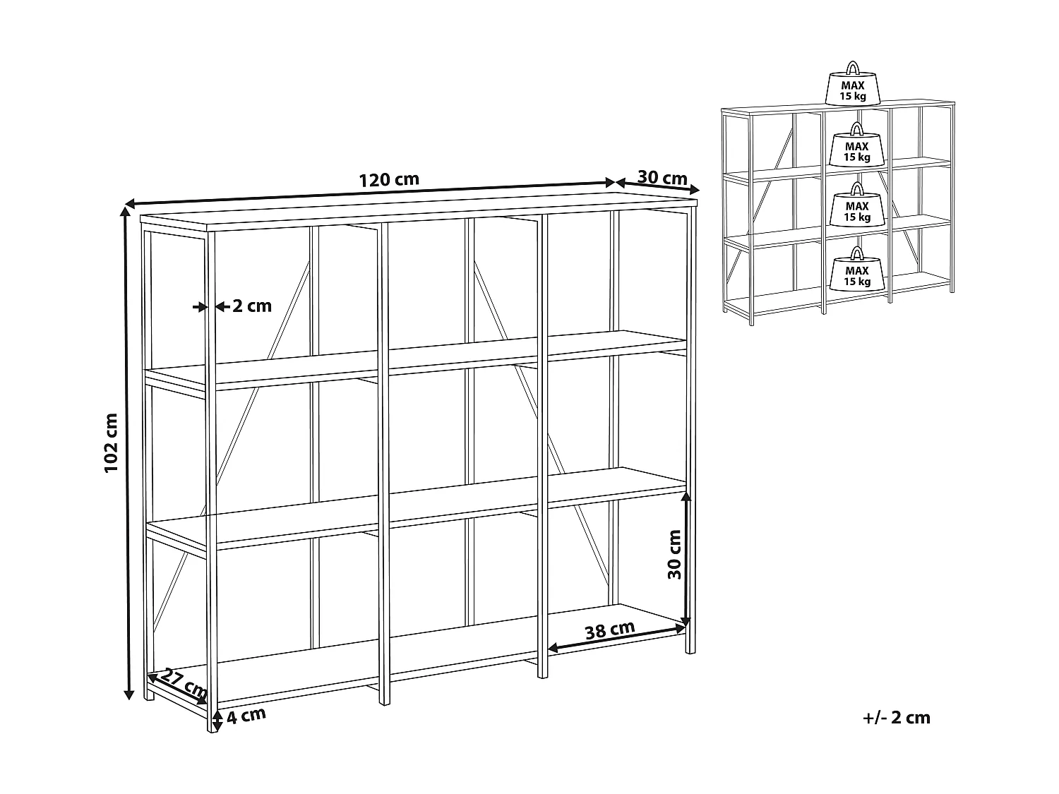 Bibliothèque 3 étagères RHODE Marron foncé