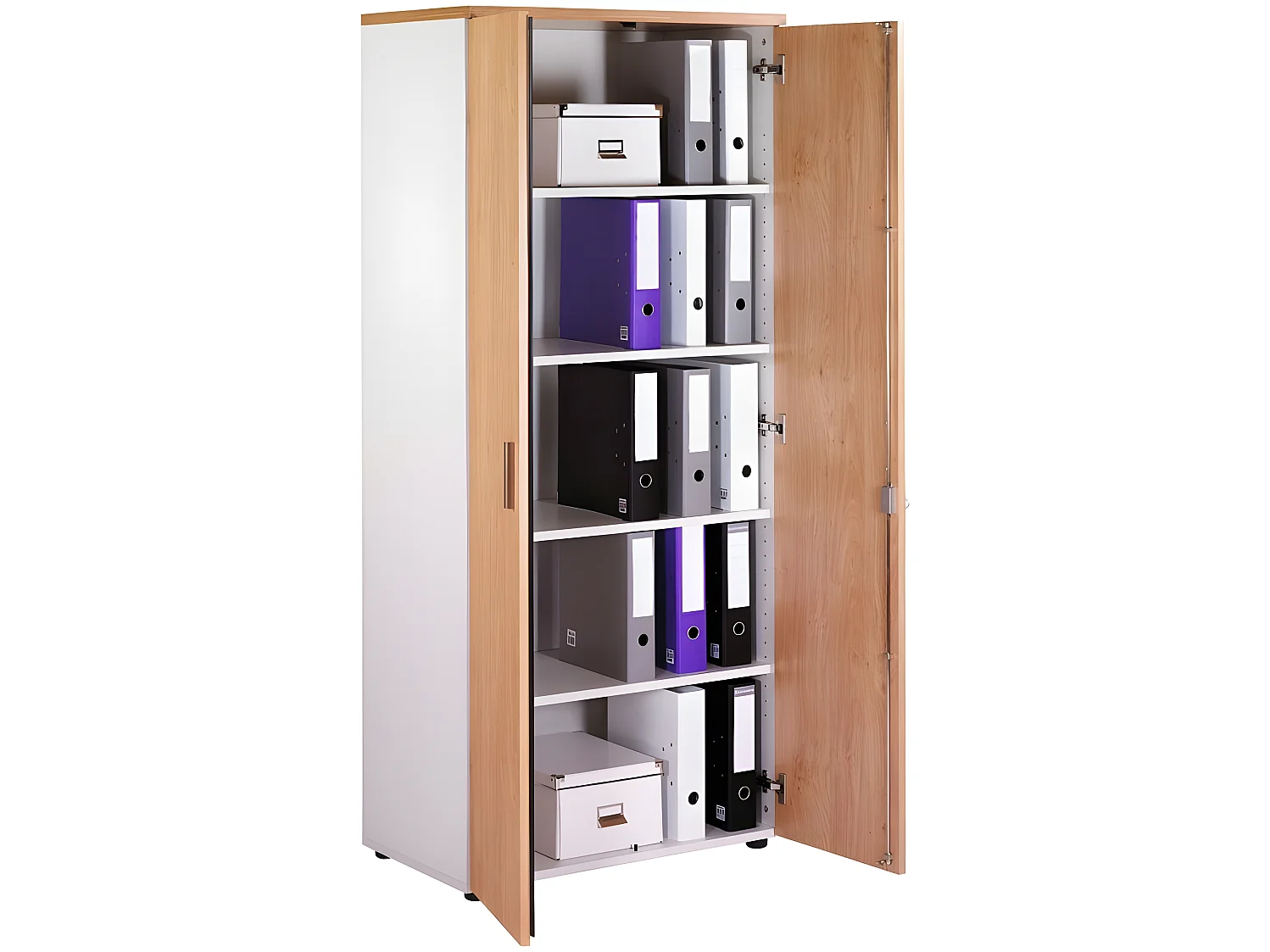 Armoire de Bureau 2 Portes Blanche + Chêne Clair INEO