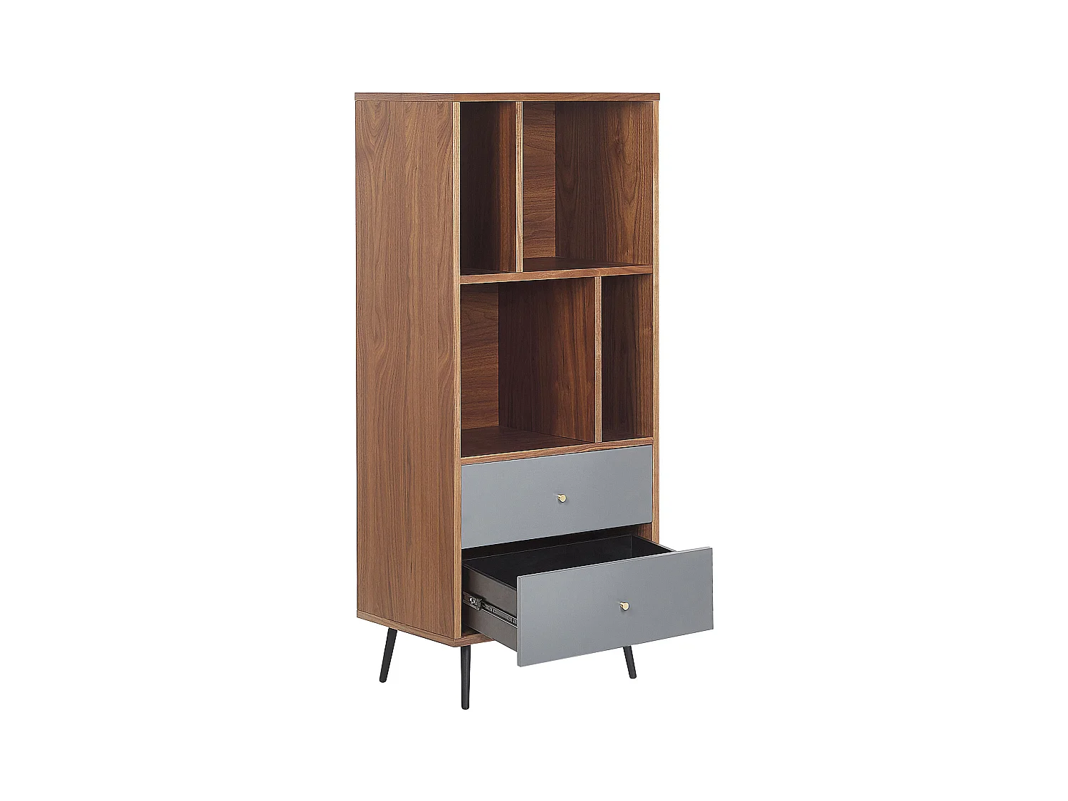 Modernes Regal dunkelbraun/grau mit 2 Schubladen und 4 Fächern Richmond