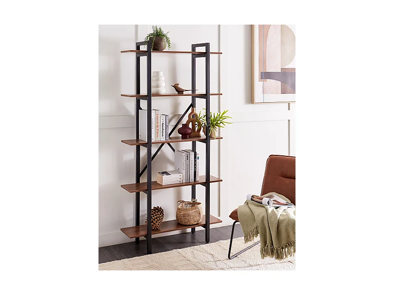 Regal mit Metallgestell schwarz / braun 5 Fächer 180x90x30 cm Industriell Darby