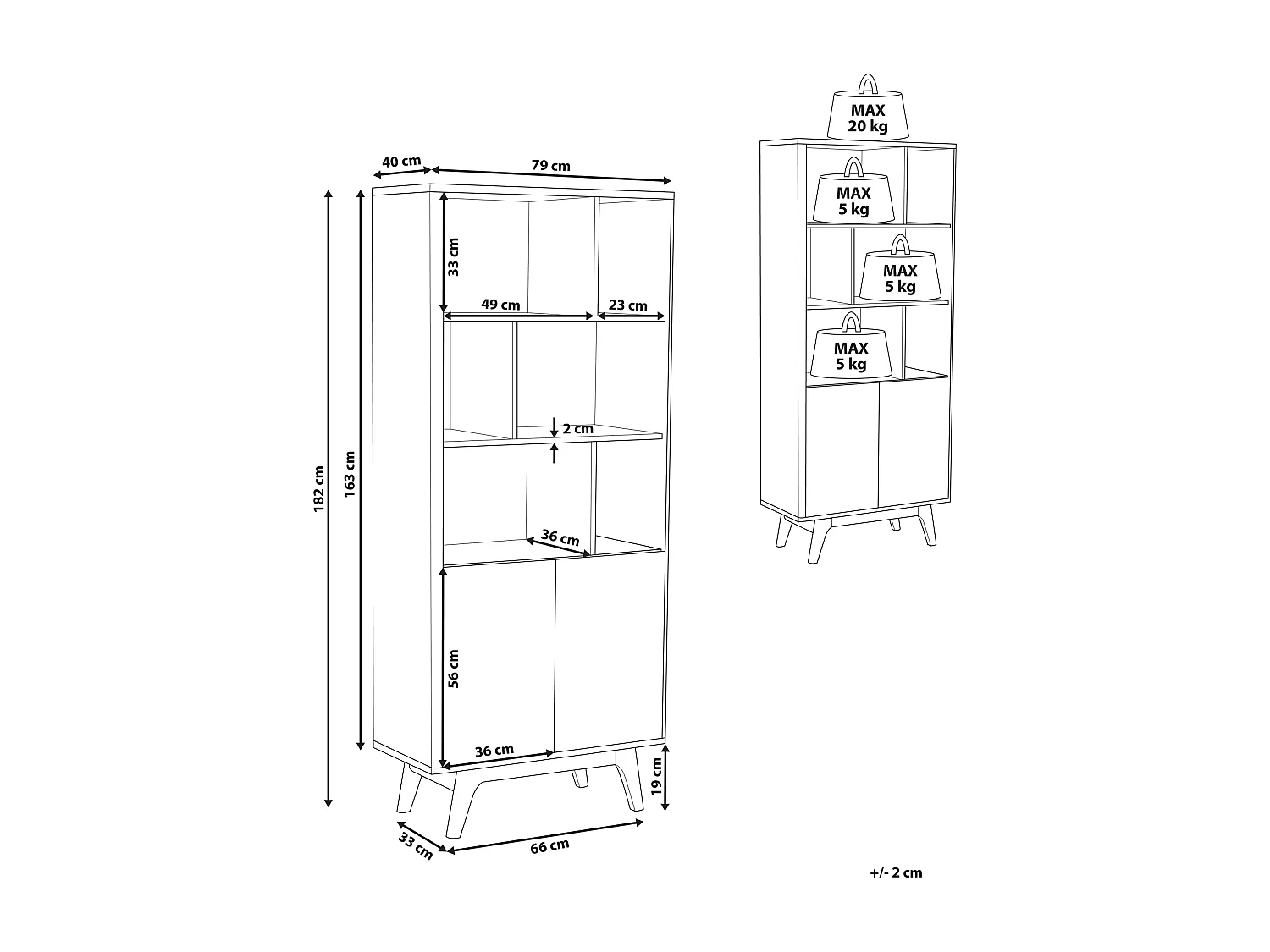 Originelles Regal Schrank 3 Fächer MDF-Platte dunkler Holzfarbton/weiß Columbus