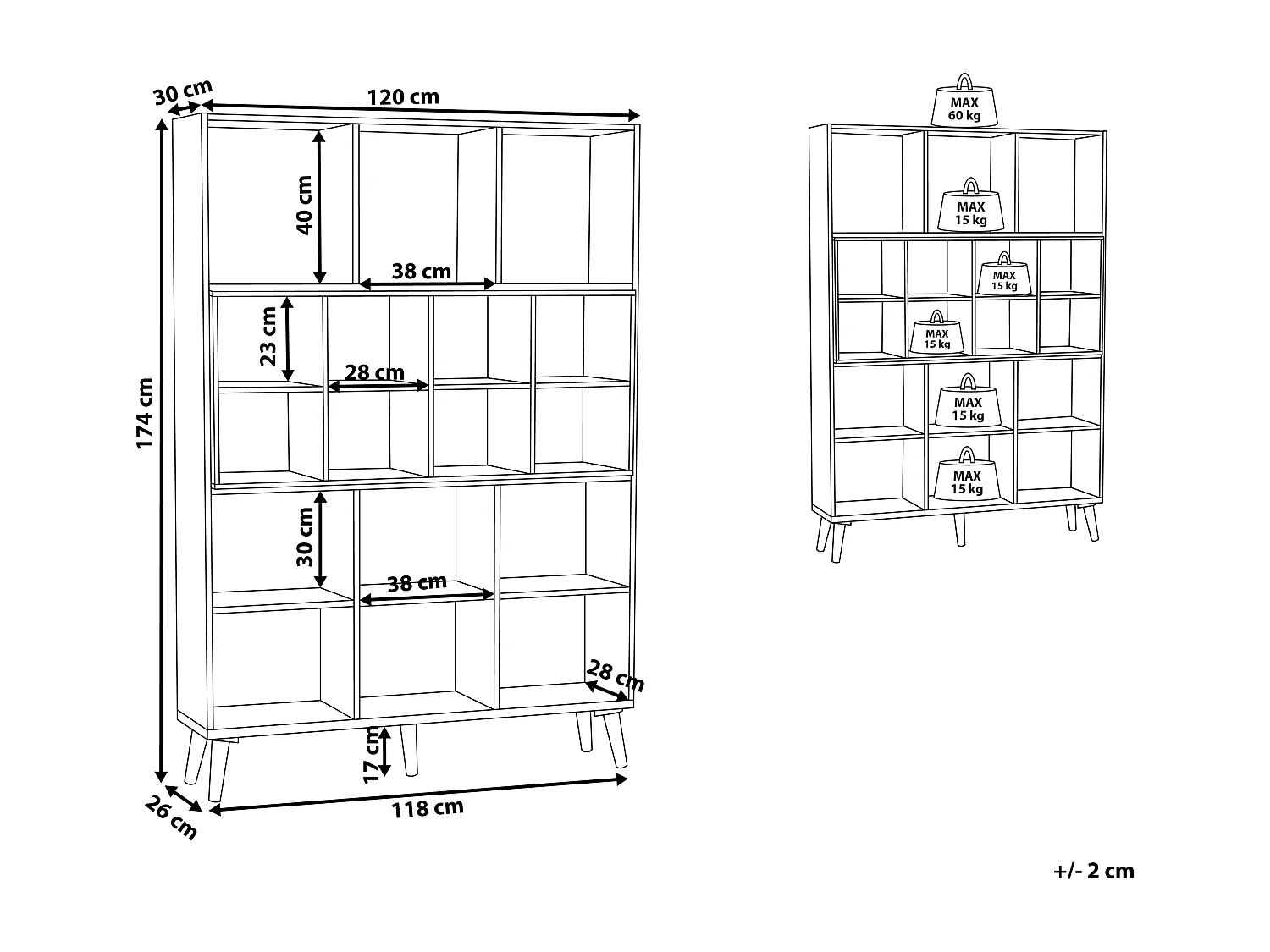 Boekenkast ALLOA Bewerkt hout 174 cm Lichtbruin/wit