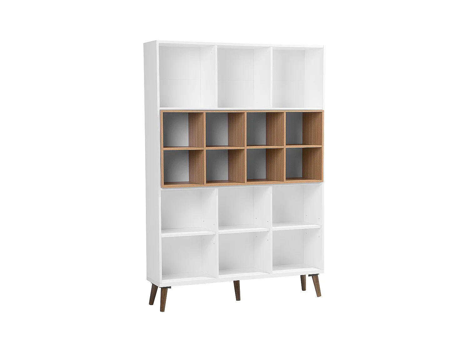 Bibliothèque avec 17 compartiments blanc et marron ALLOA