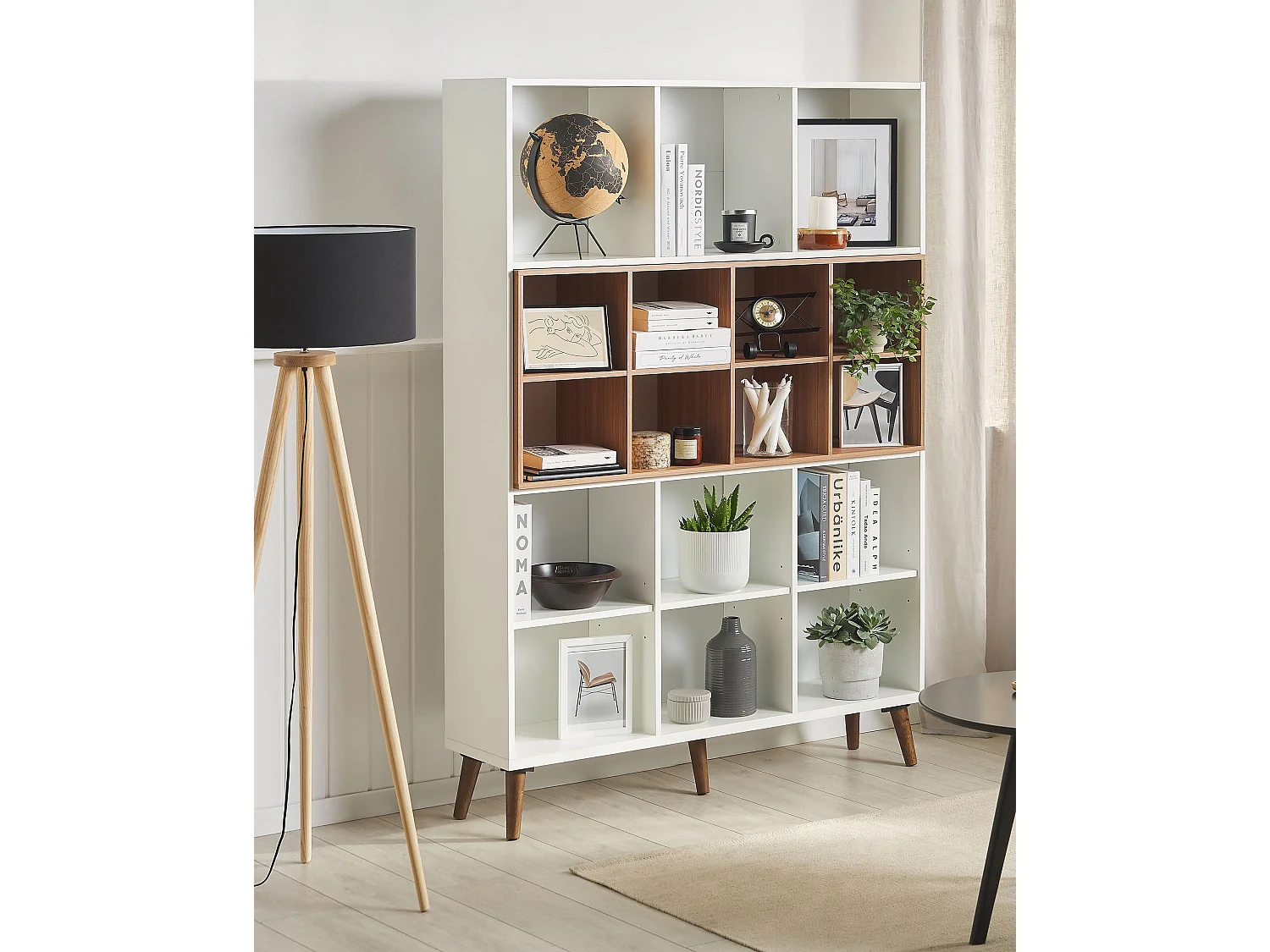 Bibliothèque avec 17 compartiments blanc et marron ALLOA