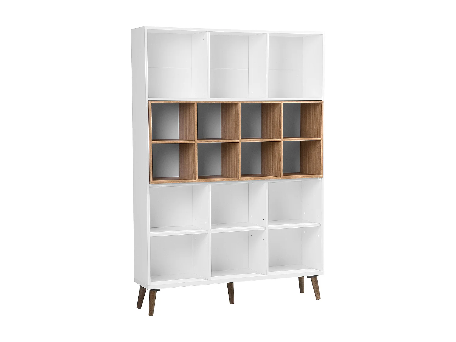 Bibliothèque avec 17 compartiments blanc et marron ALLOA