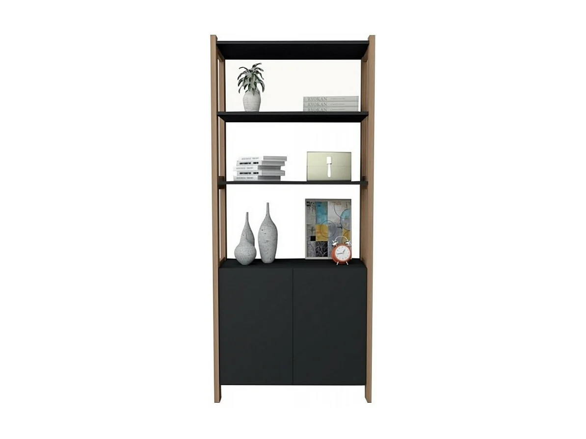 Armoire 2 Portes Châtaignier et Noir 5 Niches L 75 G 171.5 P 35 cm