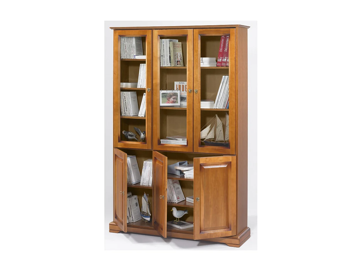 Bibliothèque Merisier 6 Portes 12 Niches L 120.6 H 182.2 P 33 cm