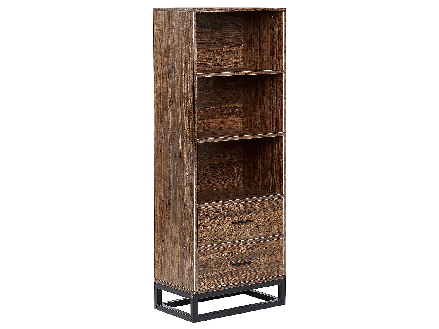 Bibliothèque 3 niveaux effet bois foncé / noir DELTA