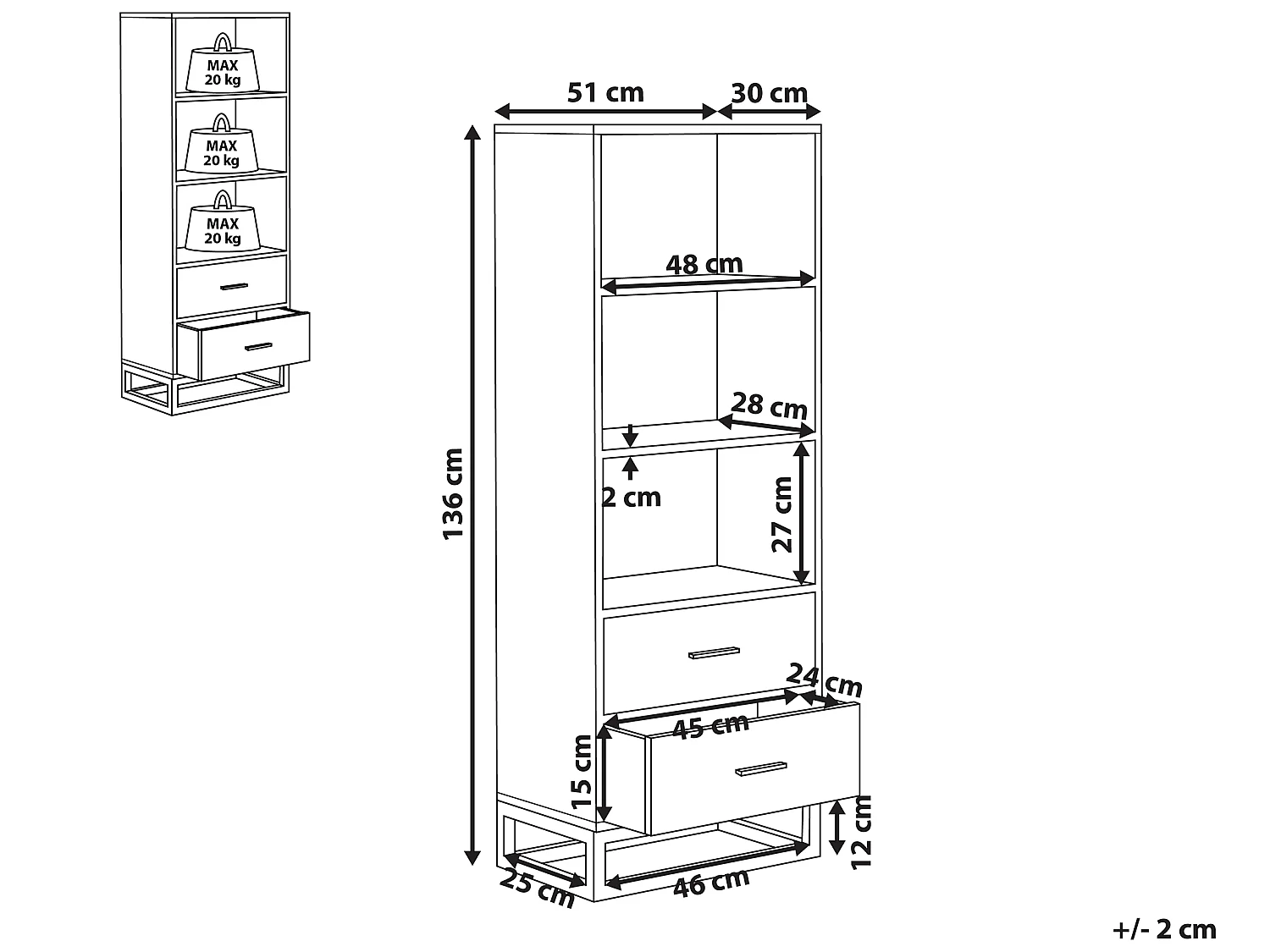 Bibliothèque 3 niveaux effet bois foncé / noir DELTA