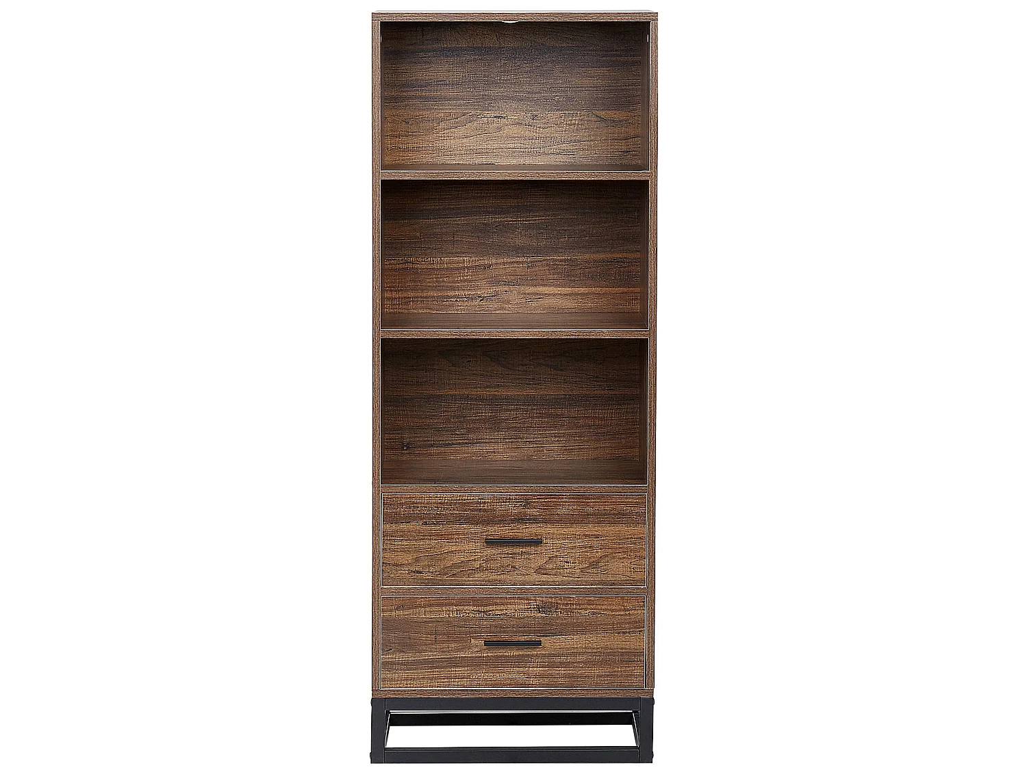 Bibliothèque 3 niveaux effet bois foncé / noir DELTA