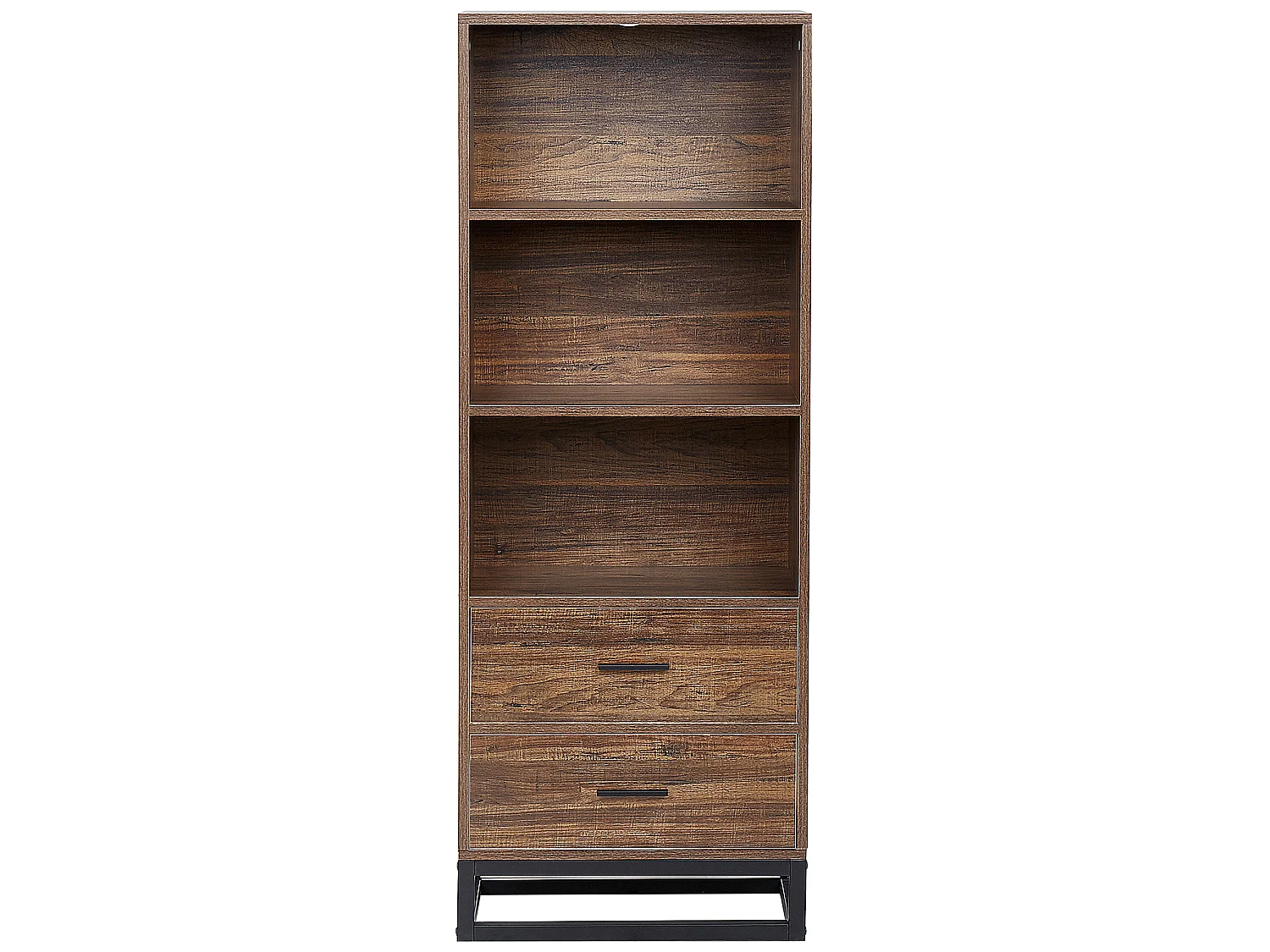 Bibliothèque 3 niveaux effet bois foncé / noir DELTA