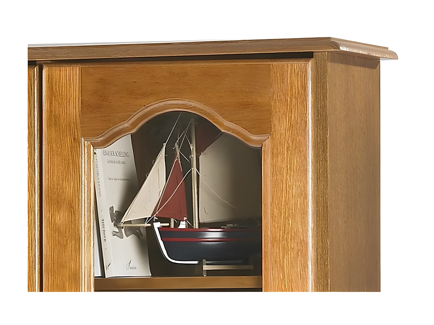 Bibliothèque Chêne 3 Portes Vitrées 12 Niches L 120.6 H 182.2 P 33 cm