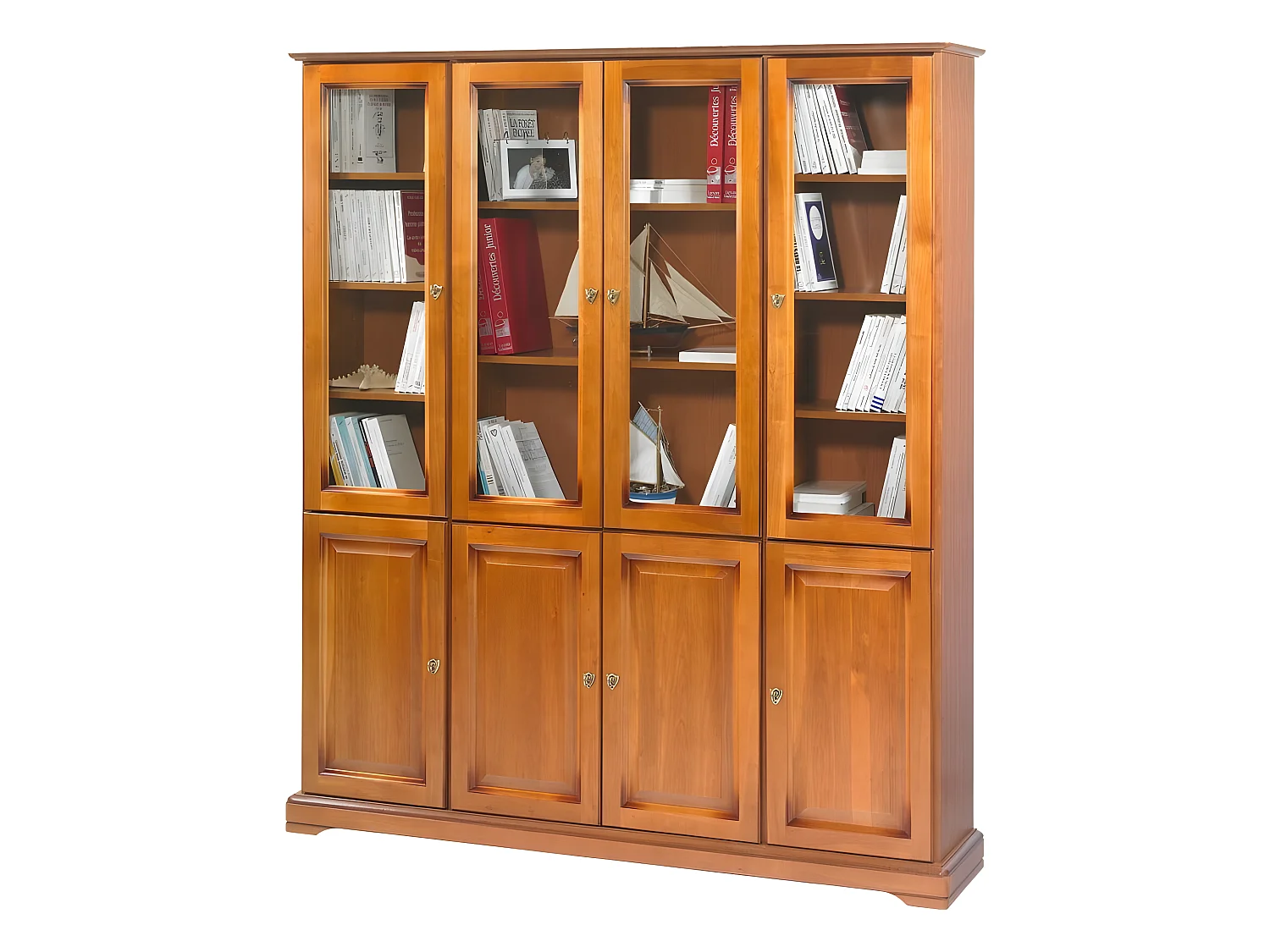 Bibliothèque 8 Portes Merisier 18 Niches 15 Etagères L 158.8 H 182.2 P 33 cm