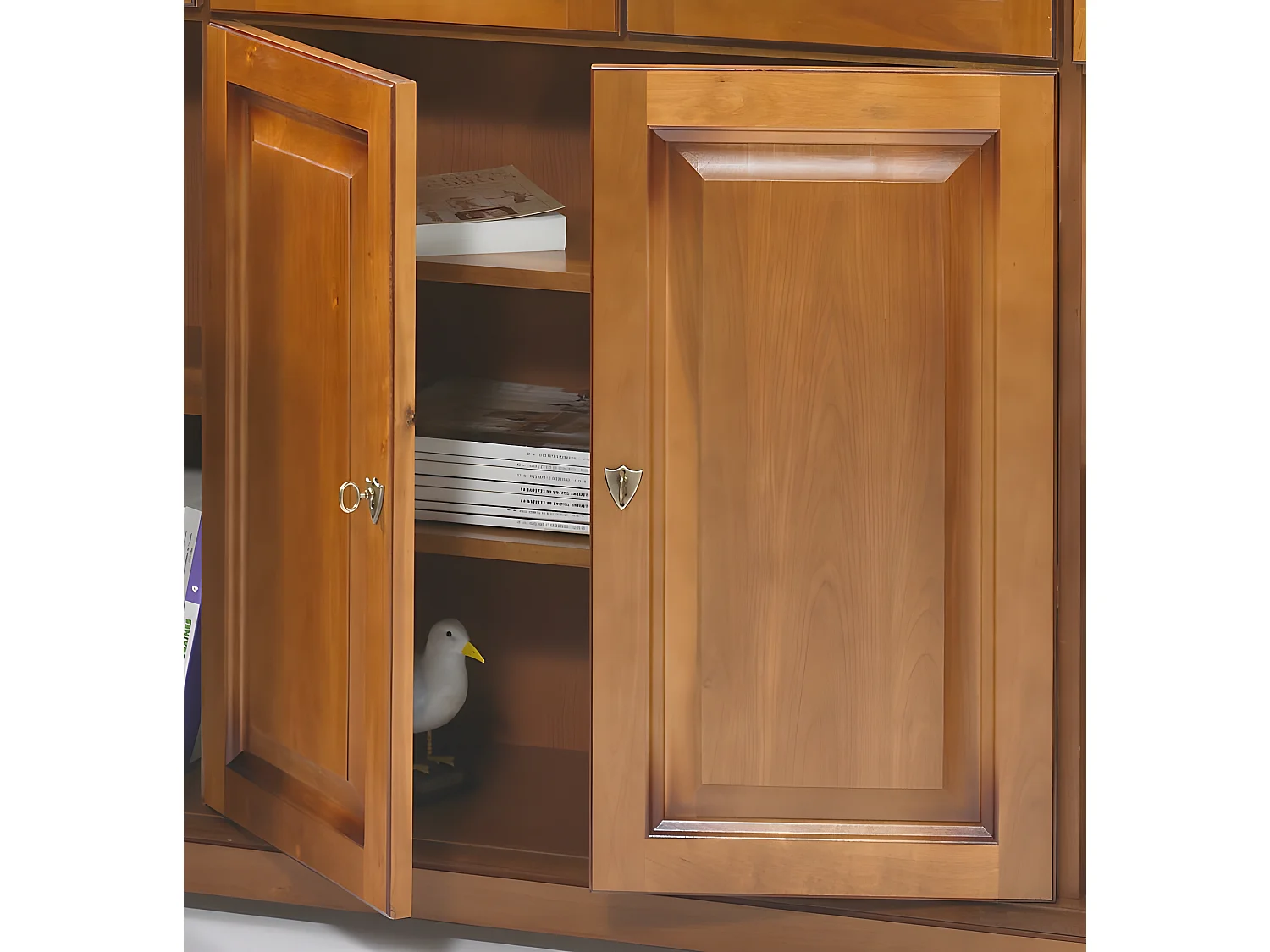 Bibliothèque 8 Portes Merisier 18 Niches 15 Etagères L 158.8 H 182.2 P 33 cm