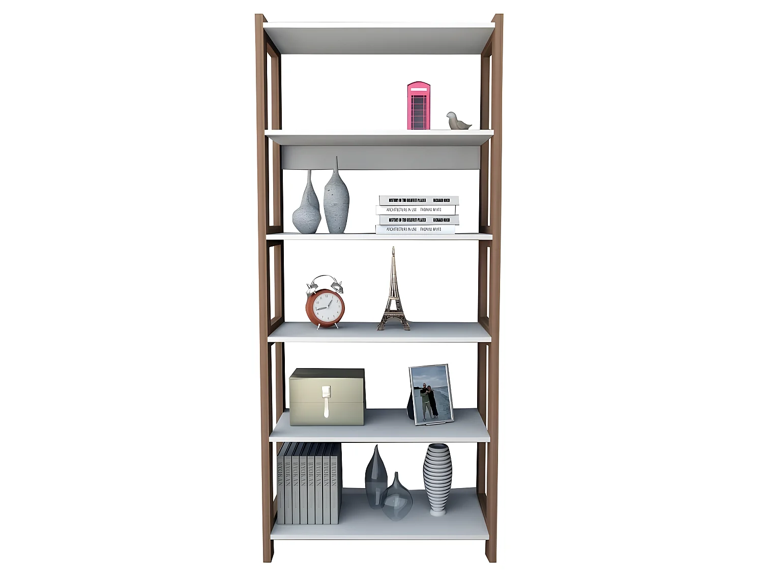 Rayonnage 5 Etagères Blanc Châtaignier 5 Niches L 75 H 171.5 P 35 cm