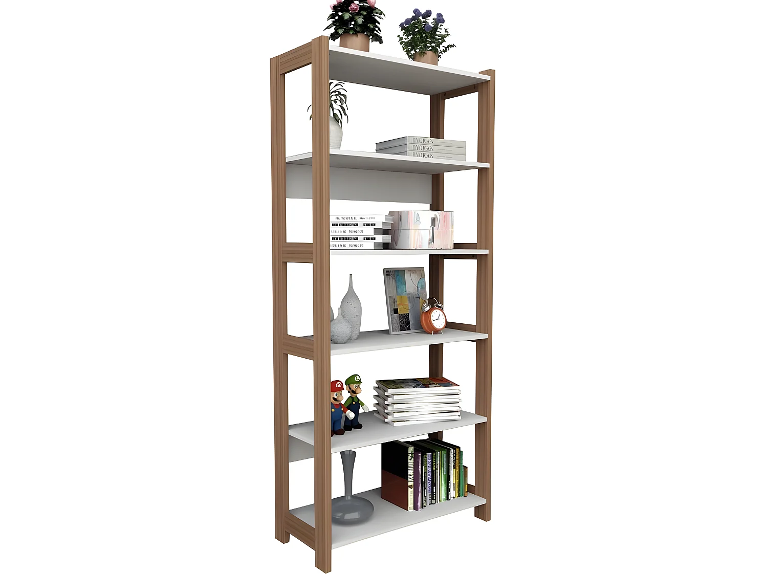 Rayonnage 5 Etagères Blanc Châtaignier 5 Niches L 75 H 171.5 P 35 cm