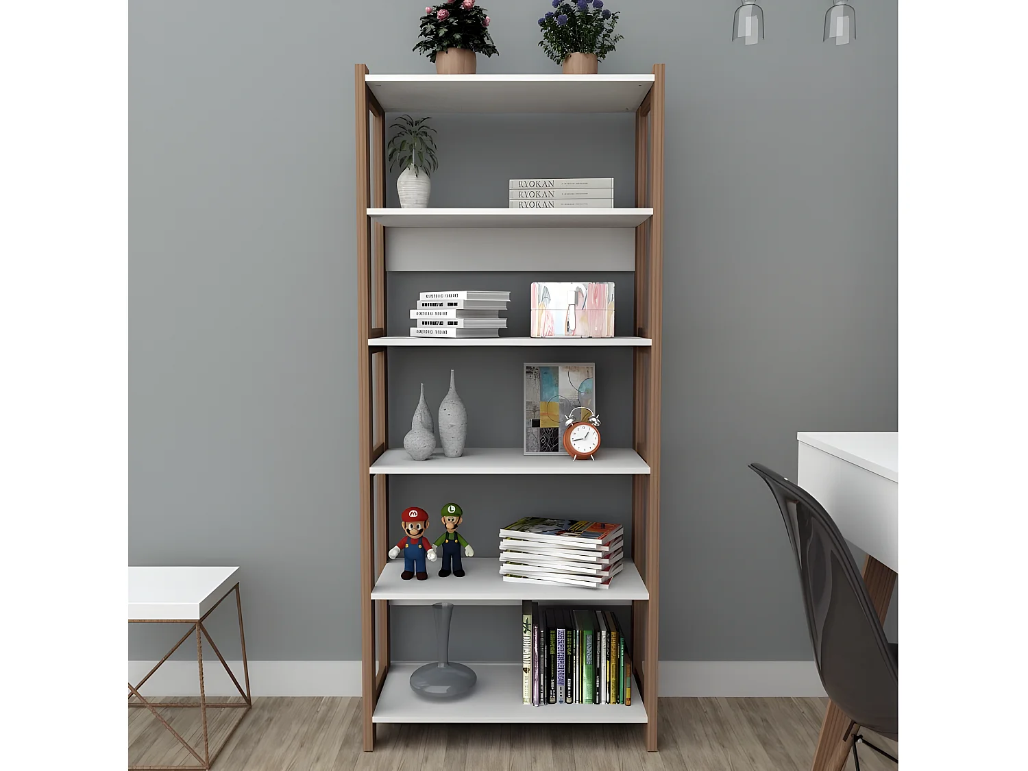 Rayonnage 5 Etagères Blanc Châtaignier 5 Niches L 75 H 171.5 P 35 cm