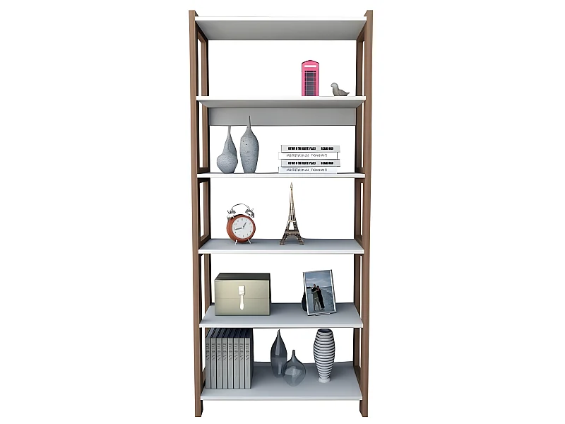 Rayonnage 5 Etagères Blanc Châtaignier 5 Niches L 75 H 171.5 P 35 cm