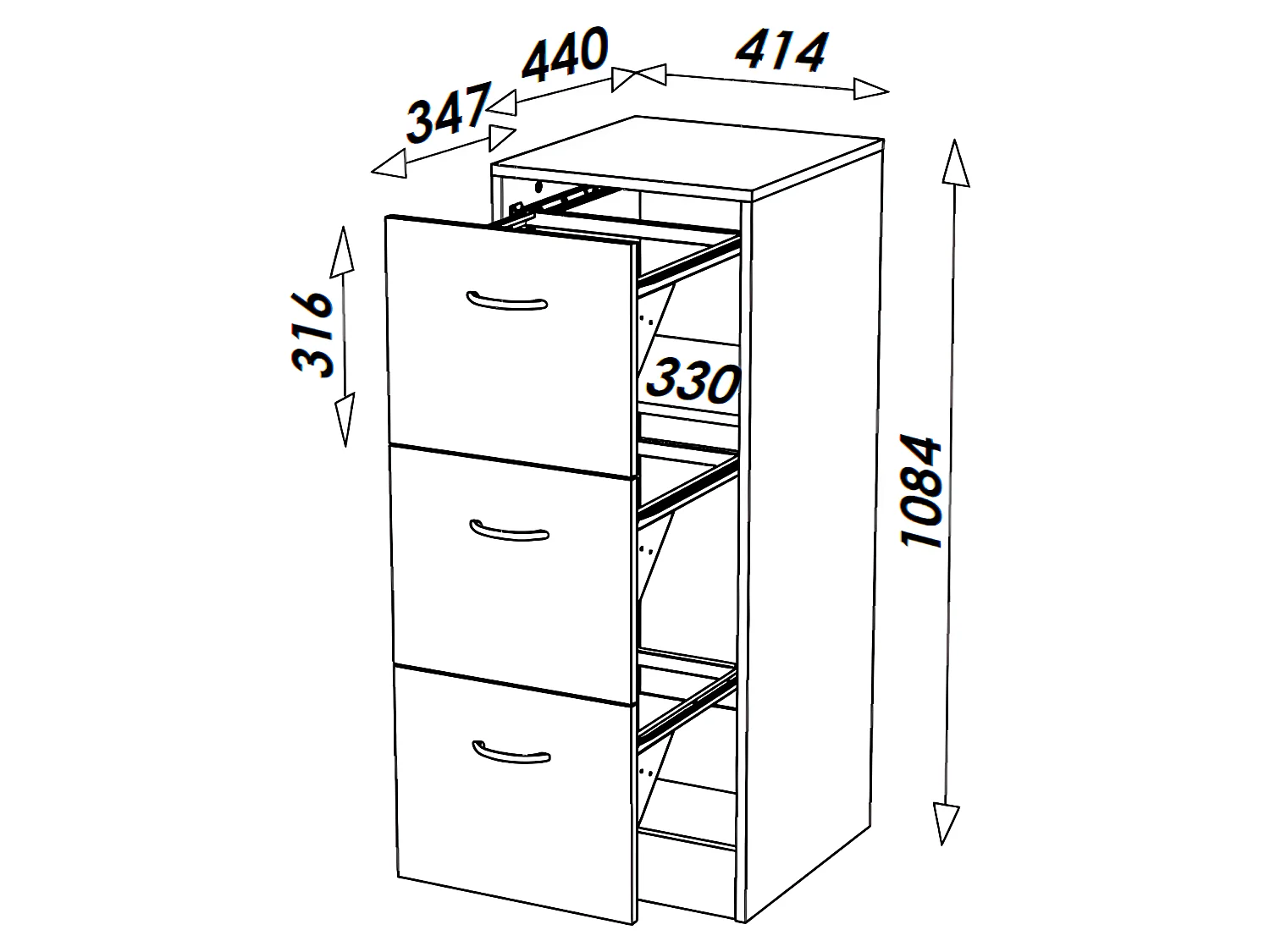 Classeur 3 Tiroirs Pour 75 Dossiers Suspendus 41,4 x 108,4 x 44 cm - Coloris: Aluminium