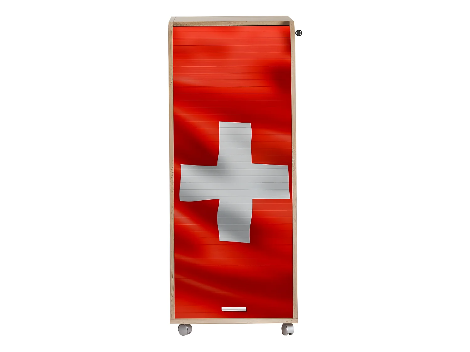 Caisson de Bureau Chêne 3 Tiroirs 3 Niches Mobile Serrure 47,2 x 107,6 x 47 cm - Coloris: Drapeau Suisse 650