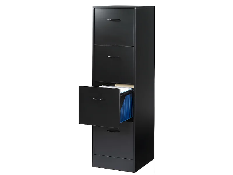 Classeur 4 Tiroirs pour 100 Dossiers Suspendus L 41,4 H 140,4 P 44 cm - Coloris: Noir