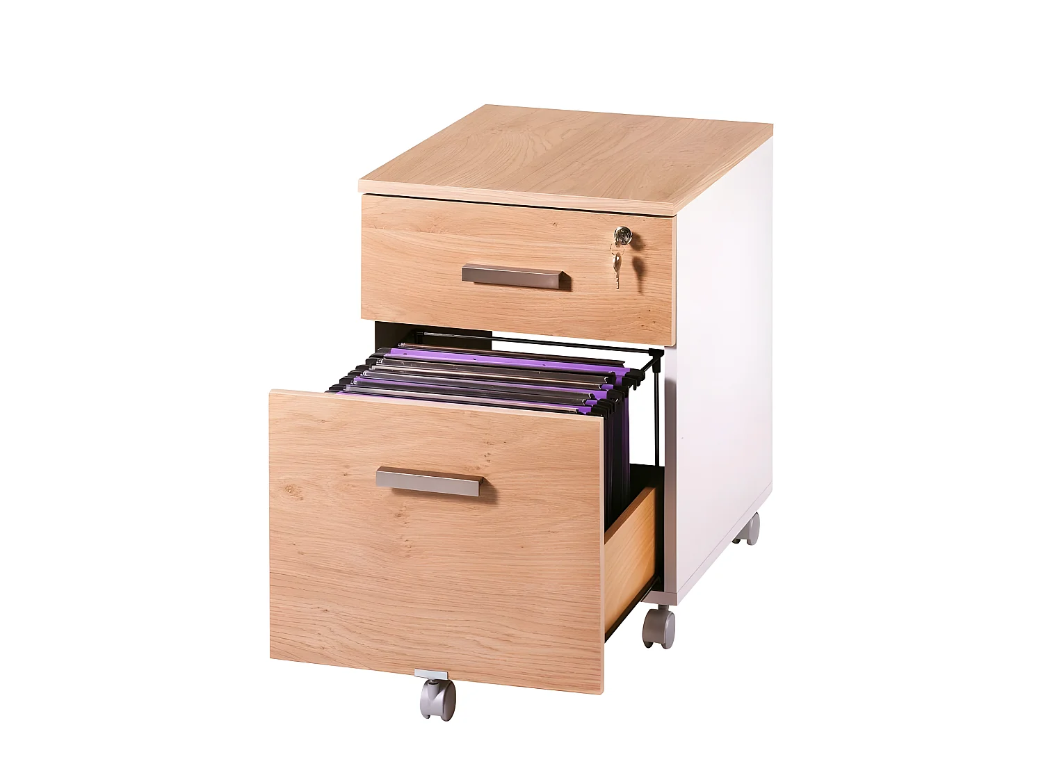 Caisson de Bureau 2 Tiroirs Blanc Chêne