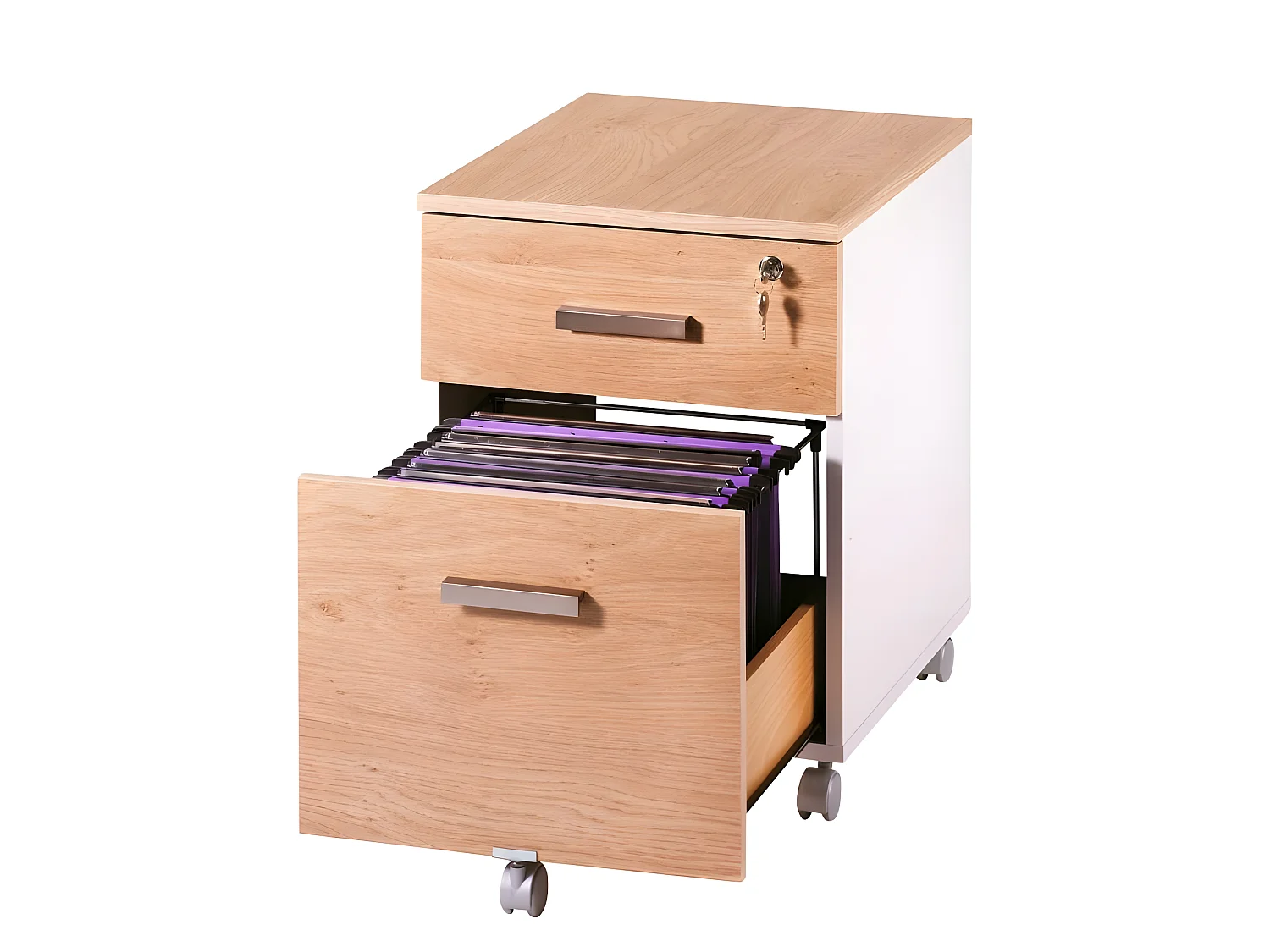 Caisson de Bureau 2 Tiroirs Blanc Chêne