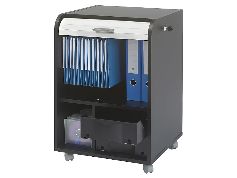 Caisson de Bureau Noir Bicolore à rideau - Coloris: Blanc