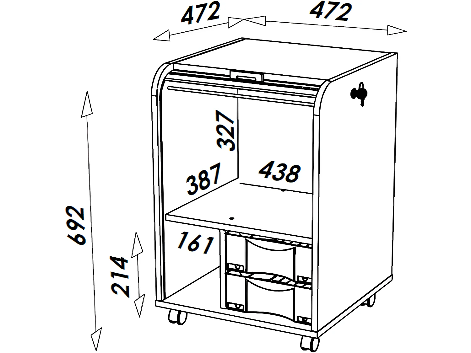 Caisson de Bureau Noir Bicolore à rideau - Coloris: Blanc