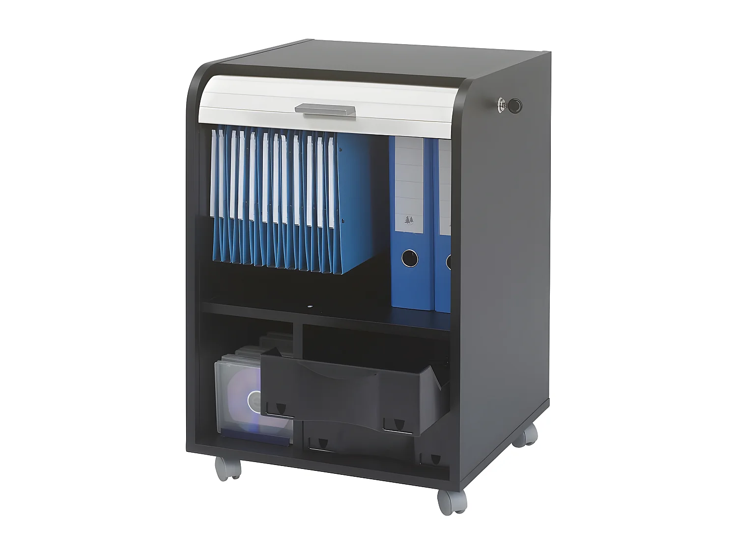 Caisson de Bureau Noir Bicolore à rideau - Coloris: Blanc