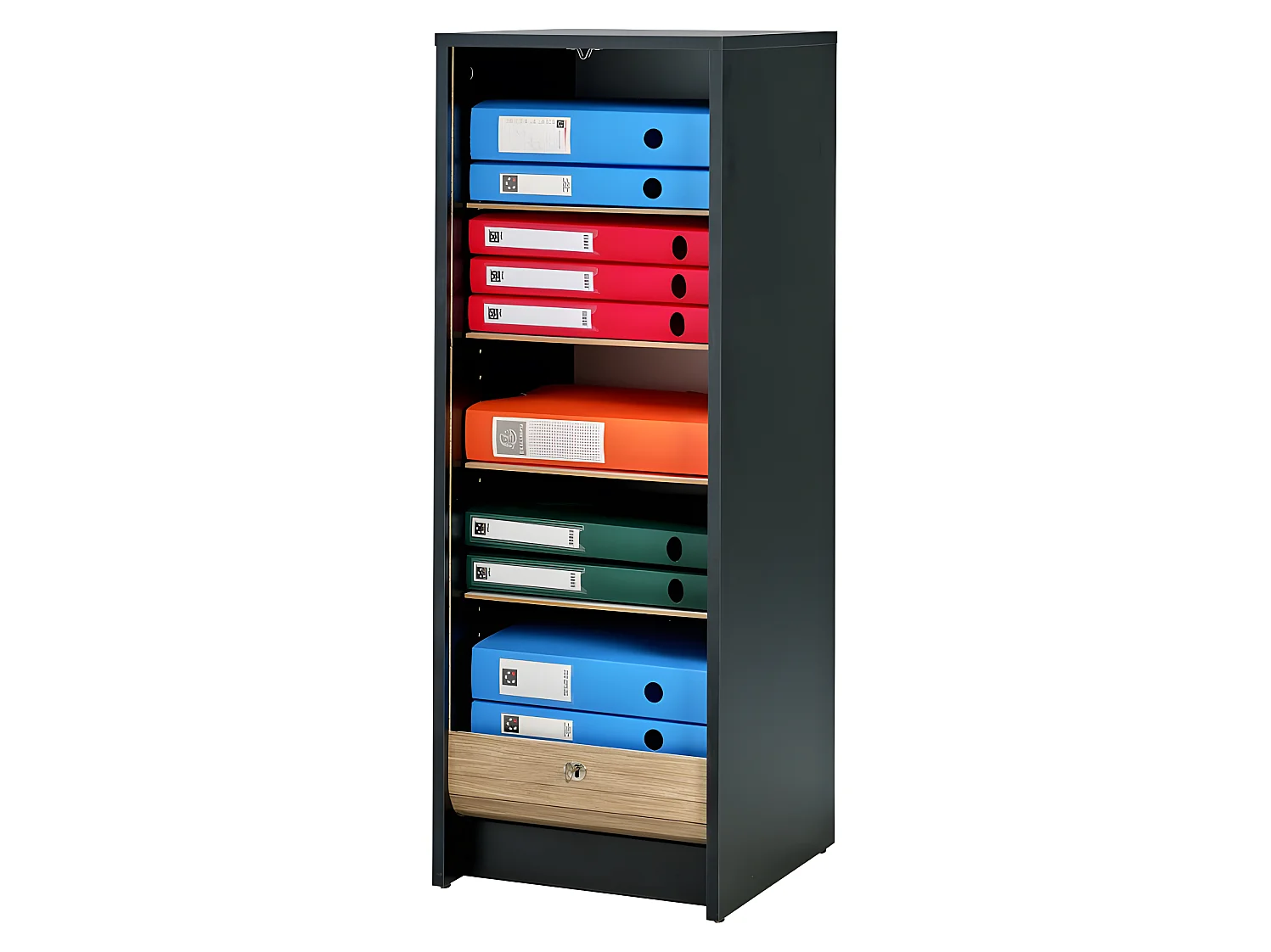 Classeur à Rideau Noir Bicolore 104 cm - Coloris: Chêne Naturel