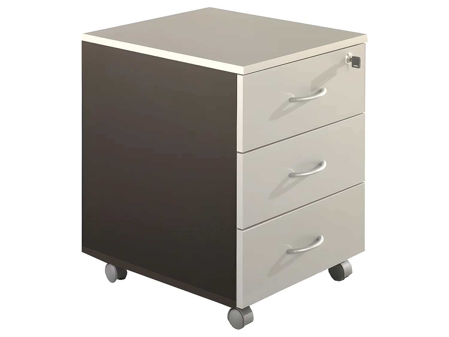 Caisson de Bureau 3 Tiroirs Gris et Anthracite Roulettes L 41 H 56 P 50 cm