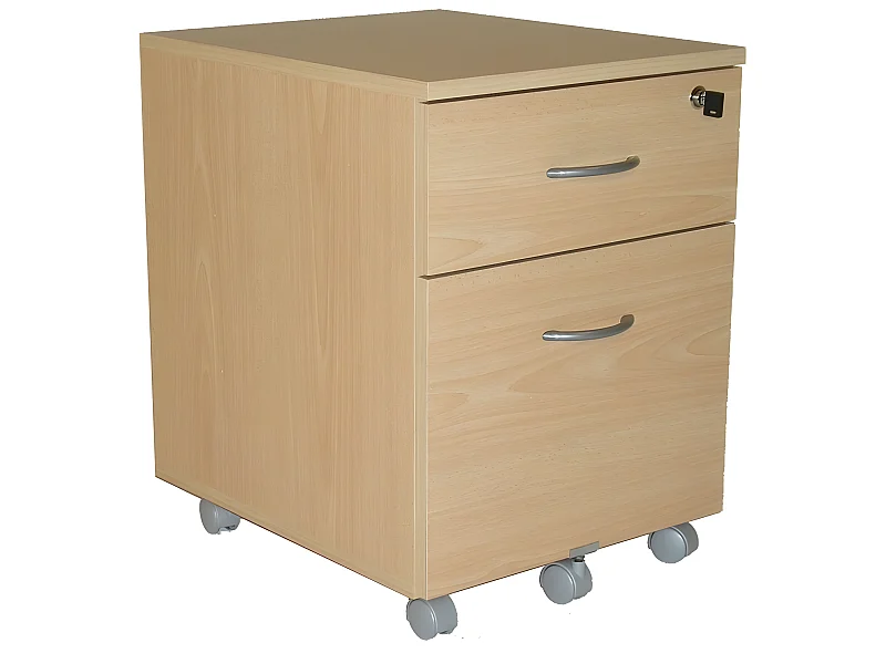 Caisson de Bureau 2 Tiroirs Hêtre 5 Roulettes L 41 H 56 P 50 cm
