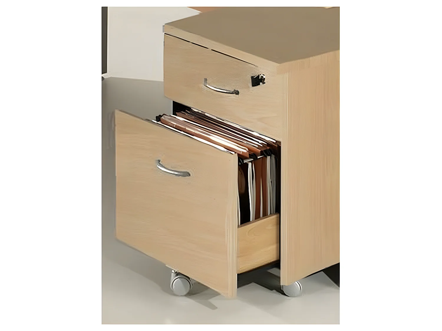 Caisson de Bureau 2 Tiroirs Hêtre 5 Roulettes L 41 H 56 P 50 cm