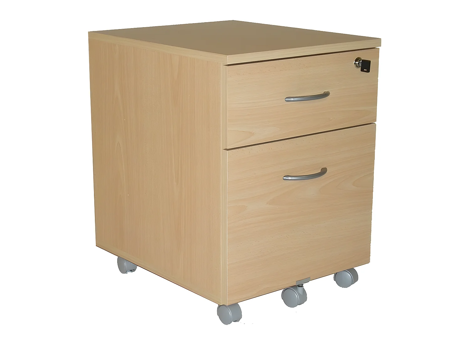 Caisson de Bureau 2 Tiroirs Hêtre 5 Roulettes L 41 H 56 P 50 cm