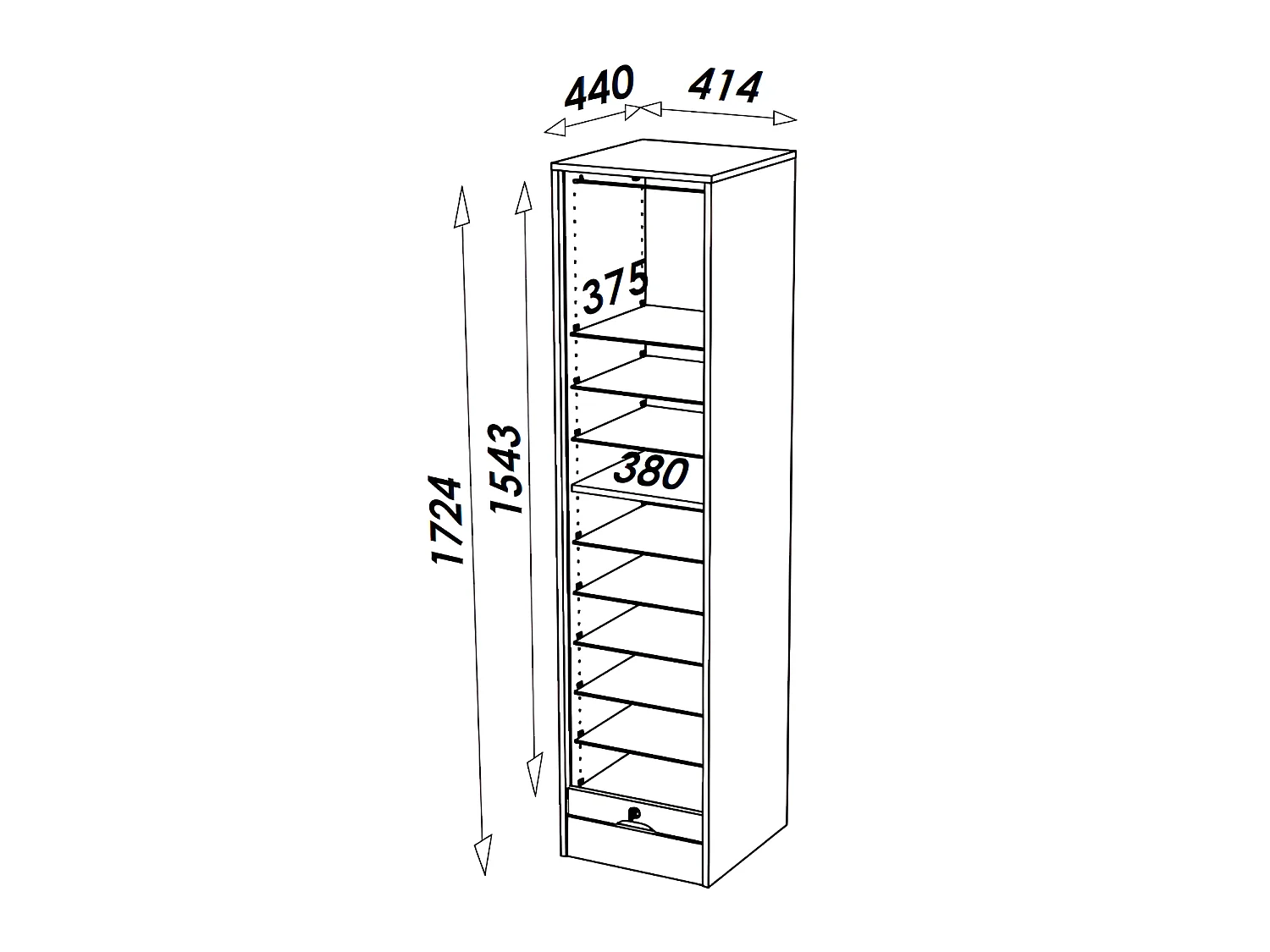 Classeur à Rideau Blanc ou Hêtre 10 Etagères 2 Kits DS L 41,4 H 172 P 44 cm - Coloris: Blanc