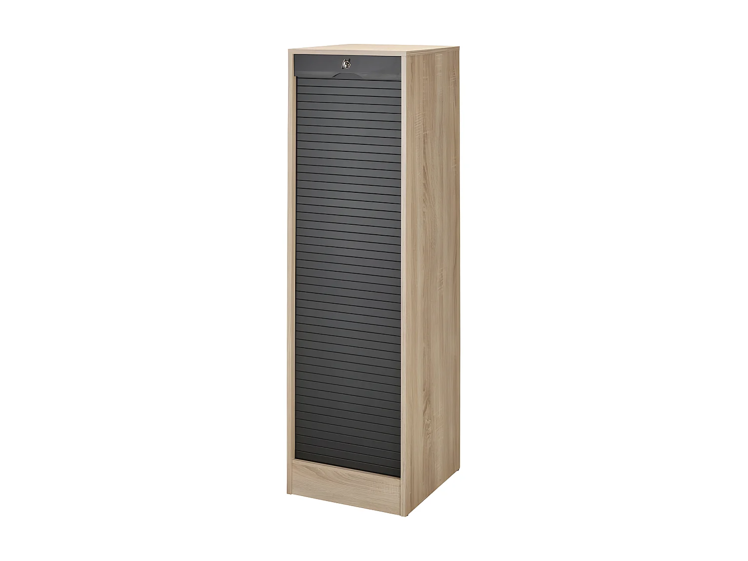 Classeur à Rideau 8 Tablettes 1 Kit Dossiers Serrure L 41,4 H 140,4 P 44 cm - Coloris: Chêne + Rideau Noir